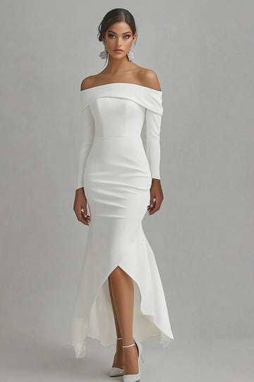Mermaid High-Low Satin Ivory Engagement Dress